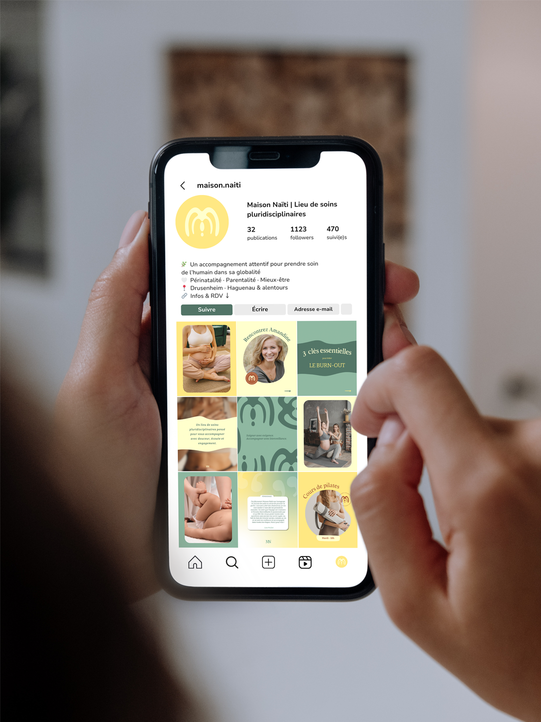 Kit insta maison naiti 02 Exemples de templates Instagram conçus pour Maison Naïti, pour une communication harmonieuse et régulière.