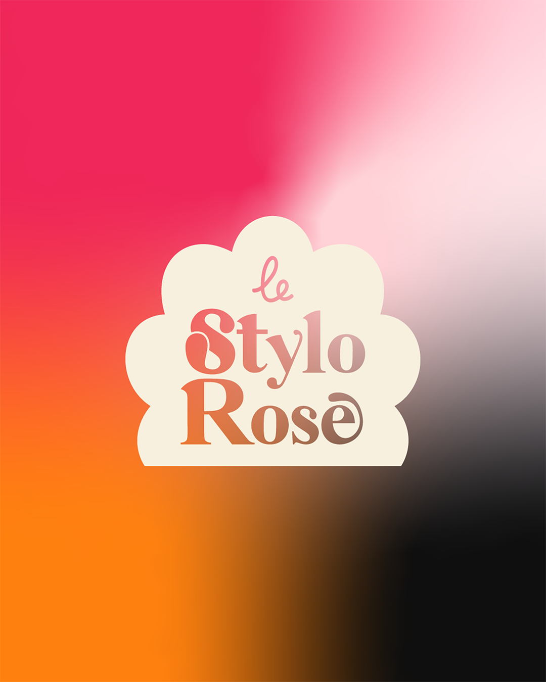 Le-Stylo-Rose-03 Présentation de l’identité visuelle Le Stylo Rose avec logotype et palette de couleurs vives et audacieuses.